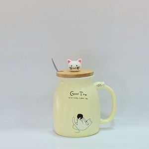 ماگ درب بامبو قاشق دار گربه رنگی