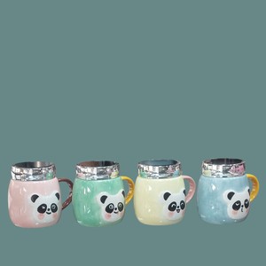 ماگ درب آینه ای طرح پاندا رنگ آبرنگی پاستلی باکیفیت