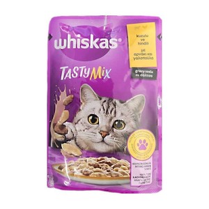 پوچ گربه ویسکاس  بره و بوقلمون در سس Whiskas Tasty Mix With Lamb & Turkey in Gravy -وزن ۸۵ گرم