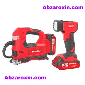 کیت کمپرسور فندکی و چراغ قوه شارژی 20ولت توسن مدل 9799K کیف برزنتی